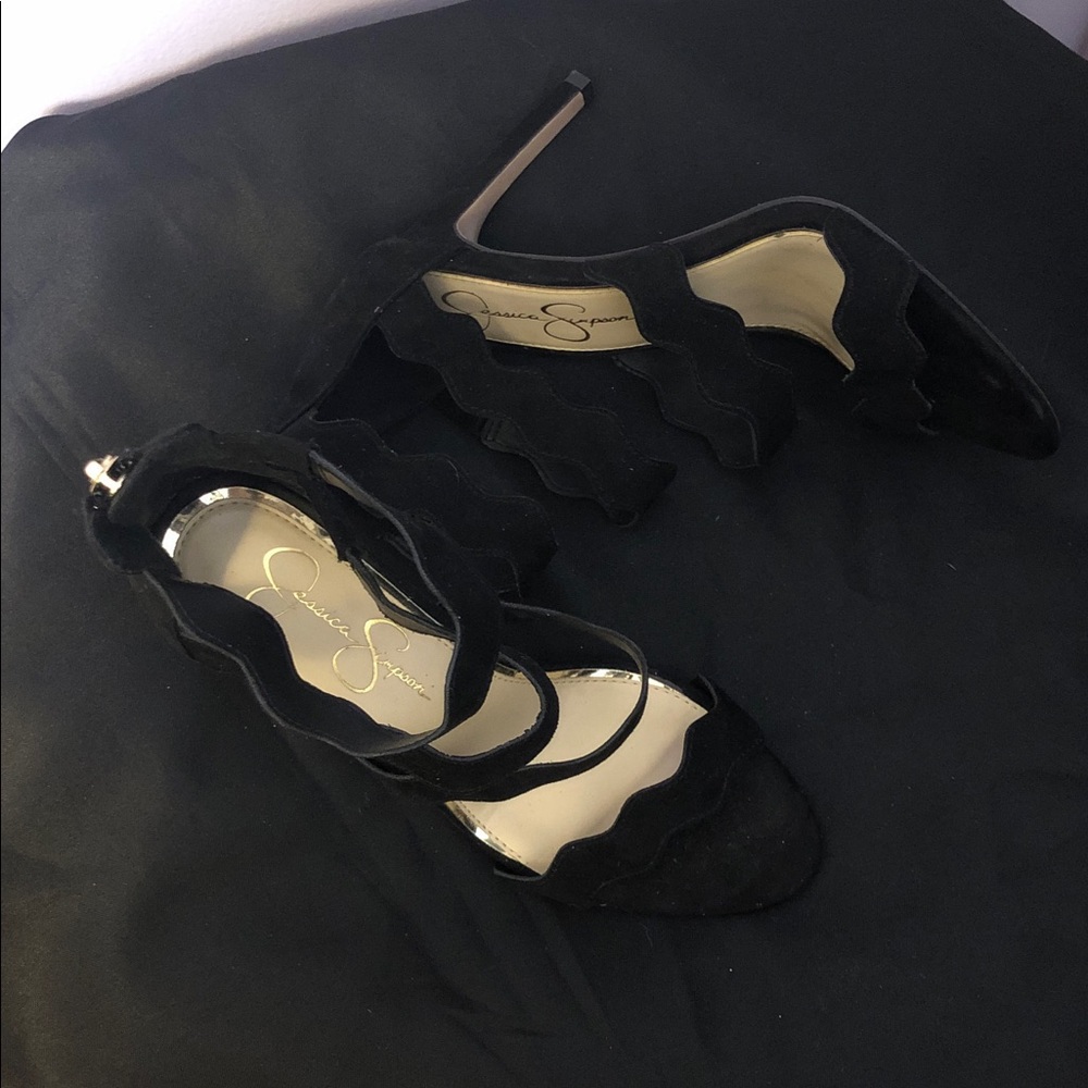 Jessica Simpson Black Scalloped Strap Stiletto Heels - Picture 3 of 5
